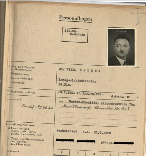 Personalbogen von Willi Seidel, Auszug aus seiner Personalakte